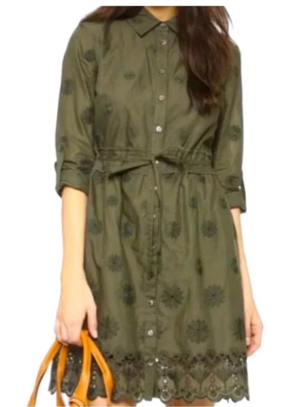 Diane von Furstenberg Olive Green Embroidered Shirt Dress - Casual Women's Dress